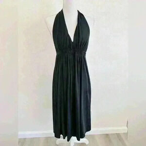 BCBGMAXAZRIA A-Line Jersey Halter Low Back Midi Dress With Tie Back Size Small